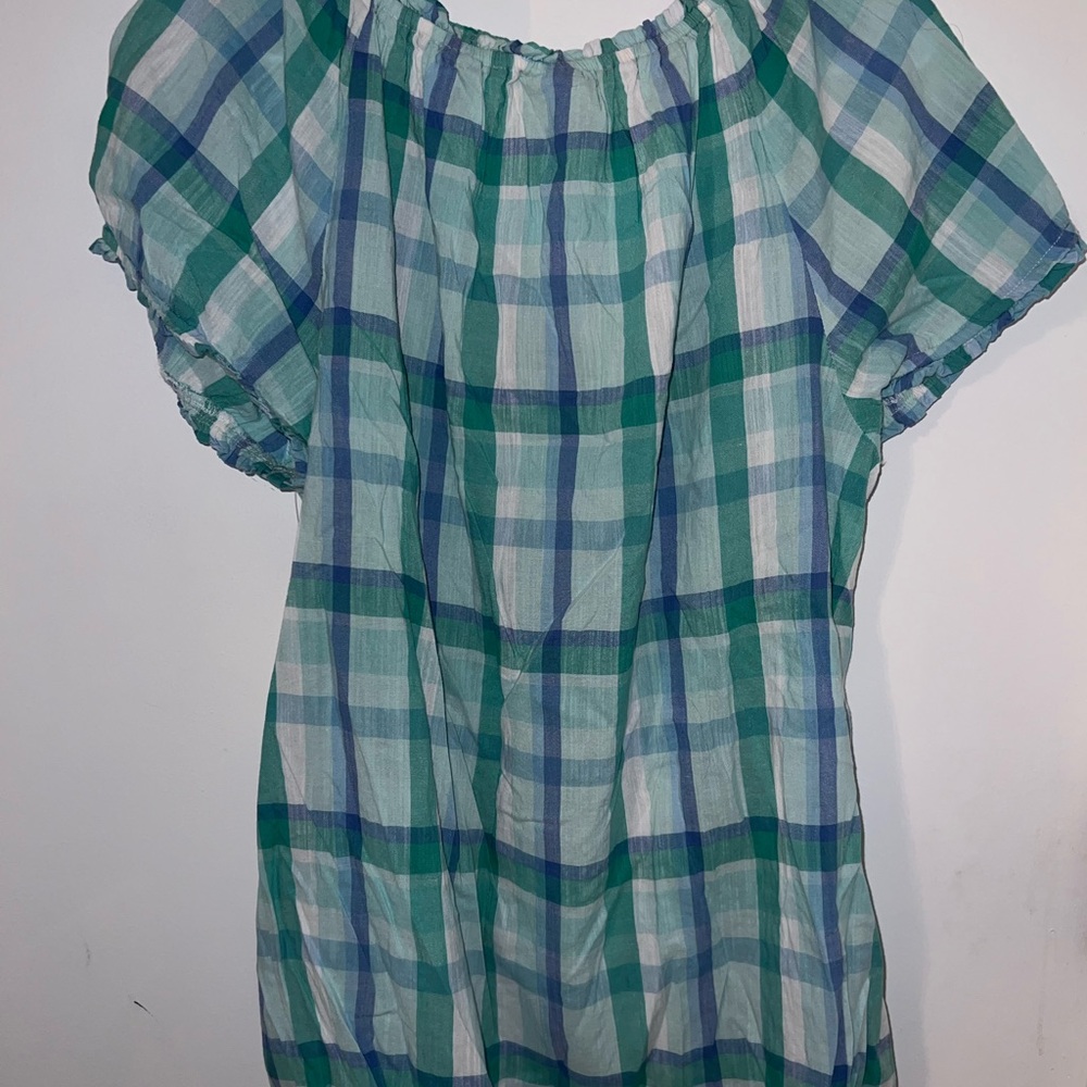 st. john’s bay blue and green cool plaid short sleeve blouse NWT - Picture 5 of 5